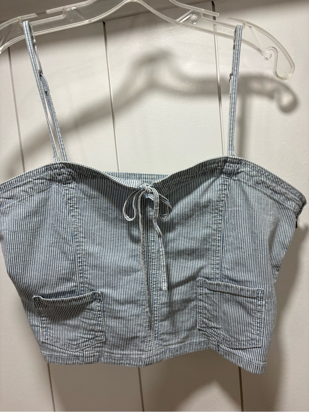 American Eagle Womens Blue White Railroad Stripe Cropped Denim Cami Top large